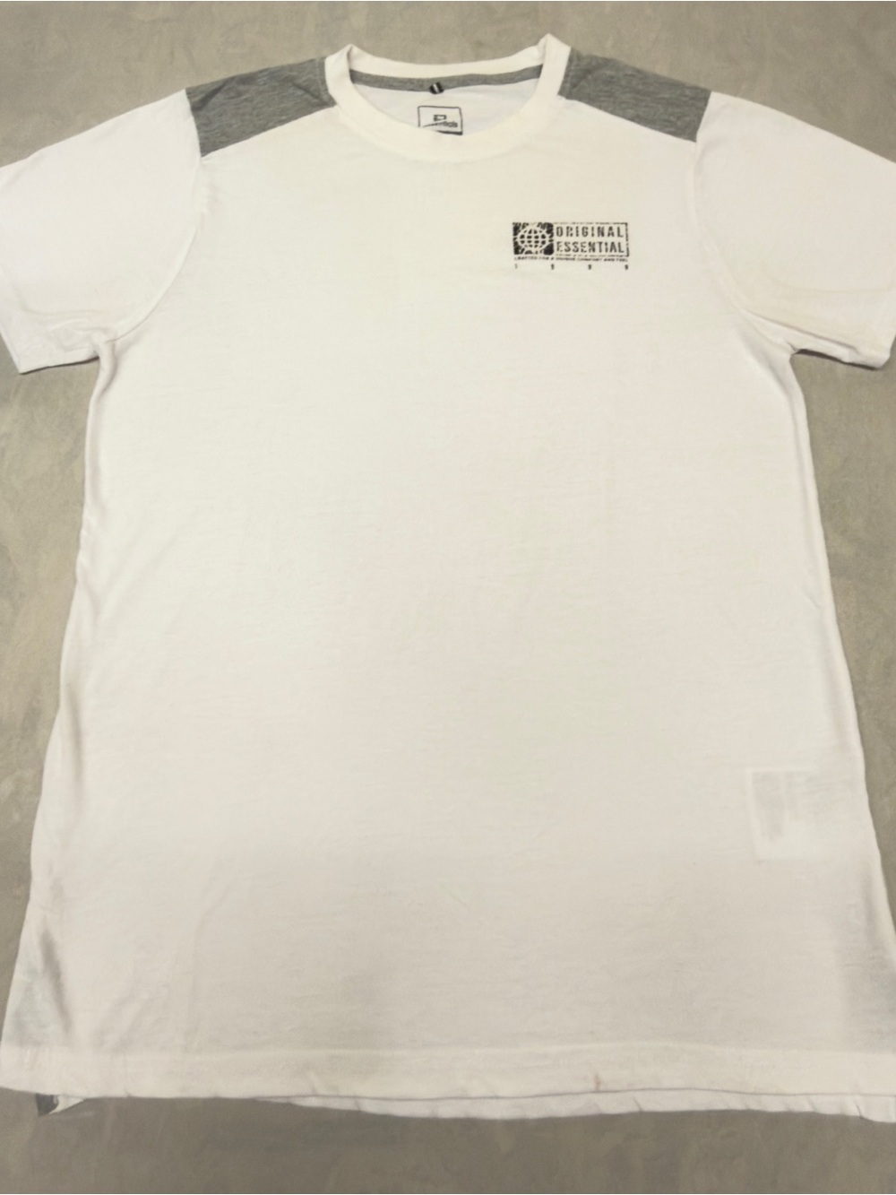 Essentials White Tee with Gray Shoulder Panels